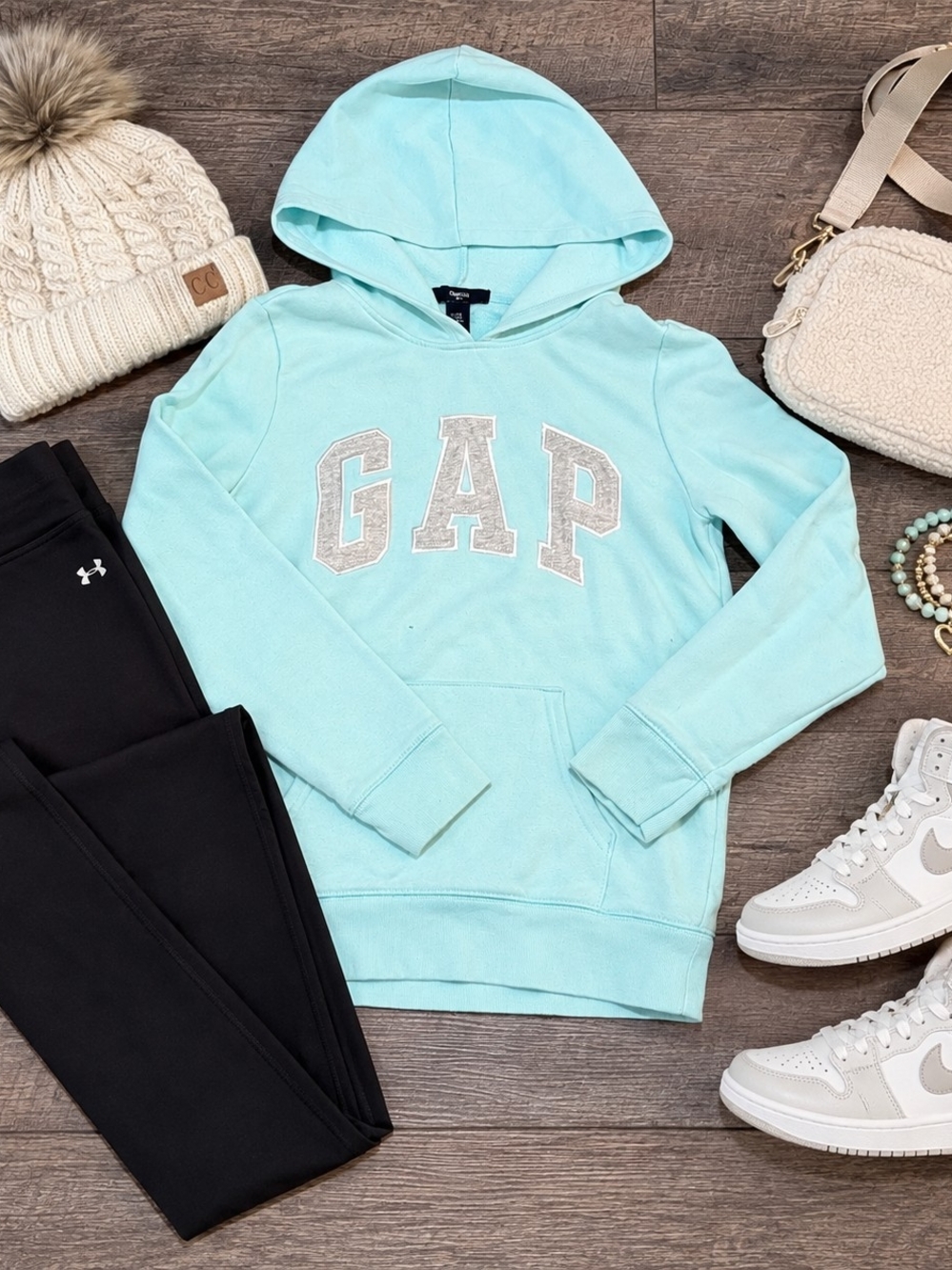GAP Light Aqua Hooded Pullover Sweatshirt